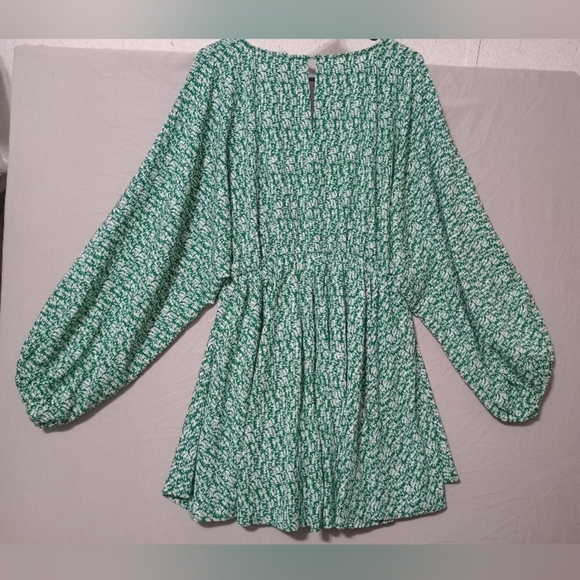 Glam Dress Womens L Fit & Flare Peasant Chiffon Cottagecore Green White Modest - Picture 5 of 6